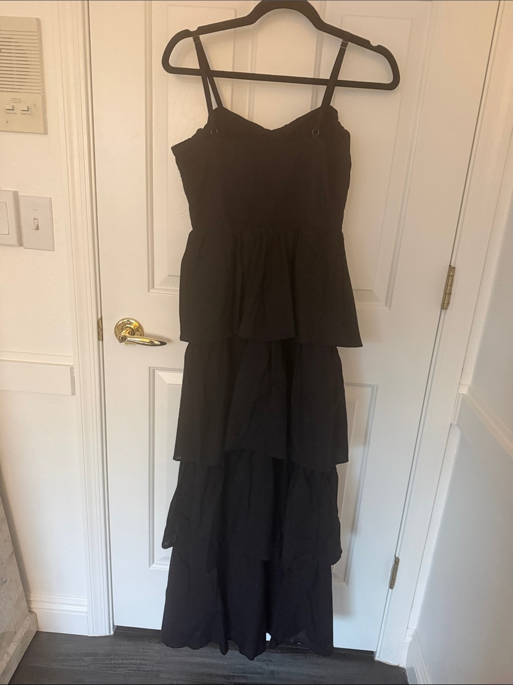 Francesca's Collections Black Tiered Maxi Dress with Spaghetti Straps - Picture 4 of 7